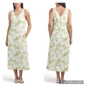Laura Ashley NWT Organic Linen Blend Lace Trim Floral Midi Dress Size 10